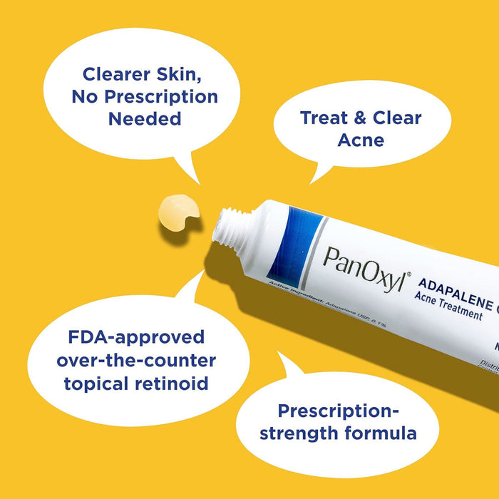 PanOxyl Adapalene 0.1% Leave-On Gel, 30 Day Supply Banner That Reads Treat And Clear Acne