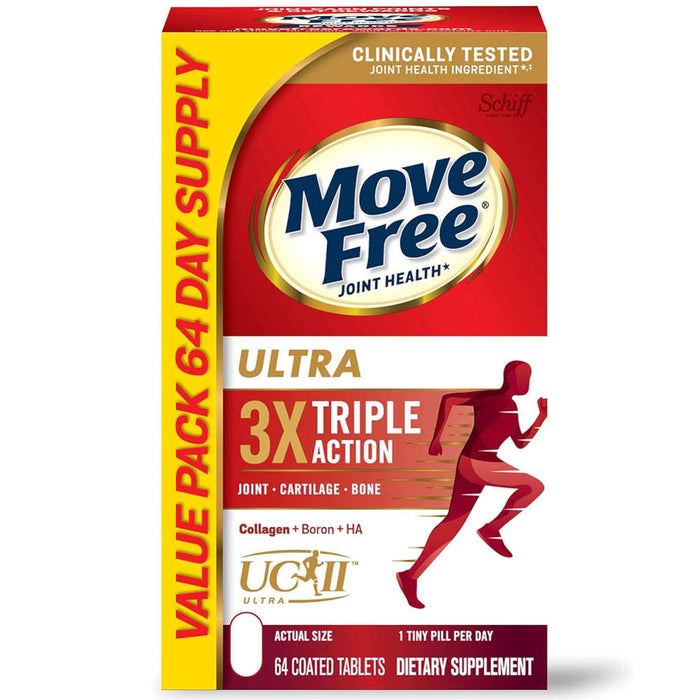 Move Free Ultra 64 Tablets Outer Packaging In Front Of White Background